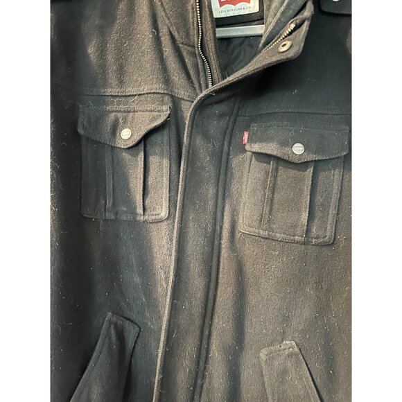 Levis Mens Black Wool Blend Field Jacket With Hood - Picture 3 of 7